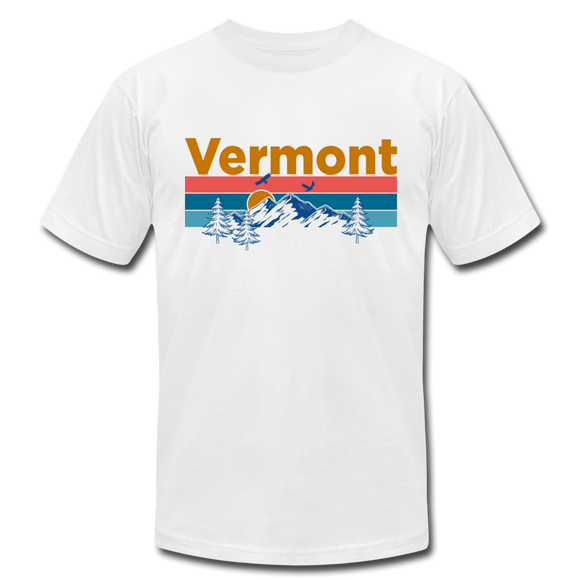 Vermont T-Shirt - Retro Mountain & Birds Unisex Vermont T Shirt - white