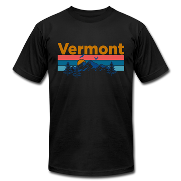 Vermont T-Shirt - Retro Mountain & Birds Unisex Vermont T Shirt - black