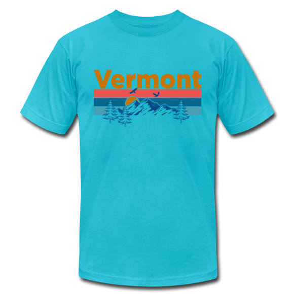 Vermont T-Shirt - Retro Mountain & Birds Unisex Vermont T Shirt - turquoise