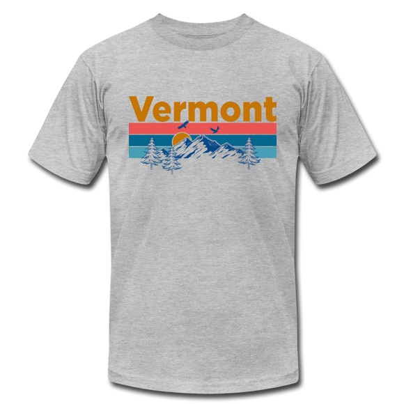 Vermont T-Shirt - Retro Mountain & Birds Unisex Vermont T Shirt - heather gray
