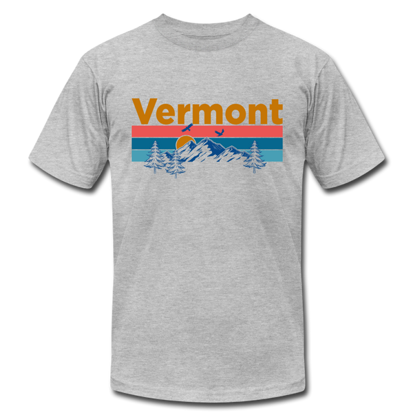 Vermont T-Shirt - Retro Mountain & Birds Unisex Vermont T Shirt - heather gray