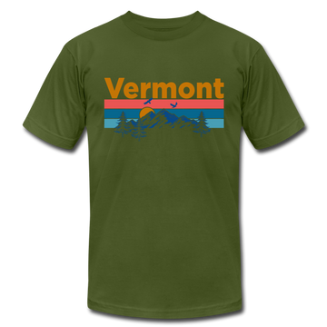 Vermont T-Shirt - Retro Mountain & Birds Unisex Vermont T Shirt - olive