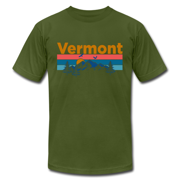 Vermont T-Shirt - Retro Mountain & Birds Unisex Vermont T Shirt - olive