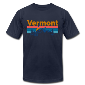 Vermont T-Shirt - Retro Mountain & Birds Unisex Vermont T Shirt - navy