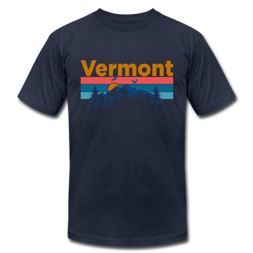 Vermont T-Shirt - Retro Mountain & Birds Unisex Vermont T Shirt - navy