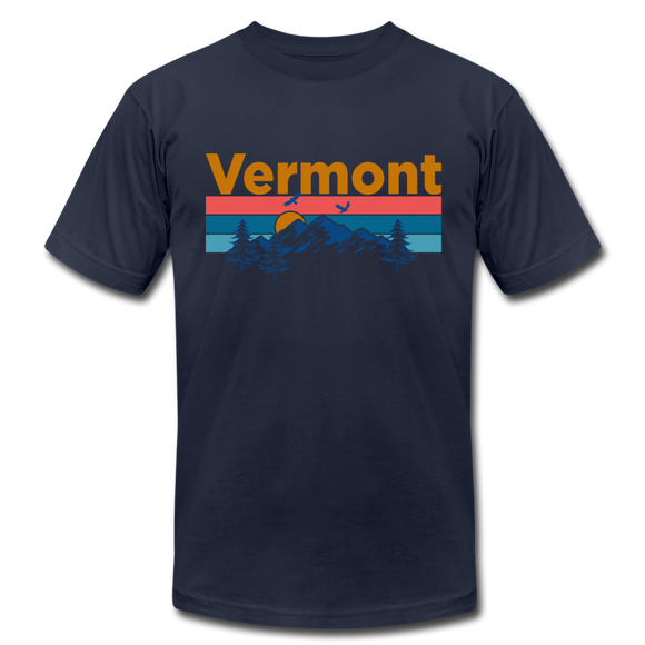 Vermont T-Shirt - Retro Mountain & Birds Unisex Vermont T Shirt - navy