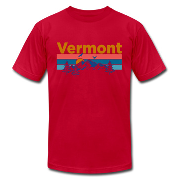 Vermont T-Shirt - Retro Mountain & Birds Unisex Vermont T Shirt - red