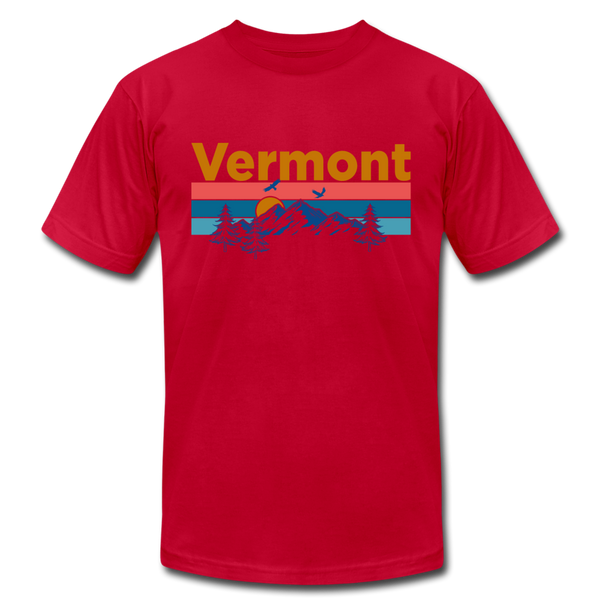 Vermont T-Shirt - Retro Mountain & Birds Unisex Vermont T Shirt - red