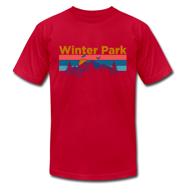 Winter Park, Colorado T-Shirt - Retro Mountain & Birds Unisex Winter Park T Shirt - red