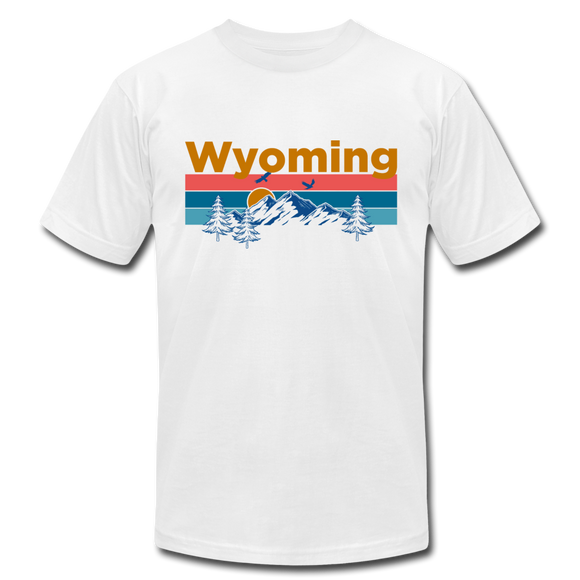Wyoming T-Shirt - Retro Mountain & Birds Unisex Wyoming T Shirt - white