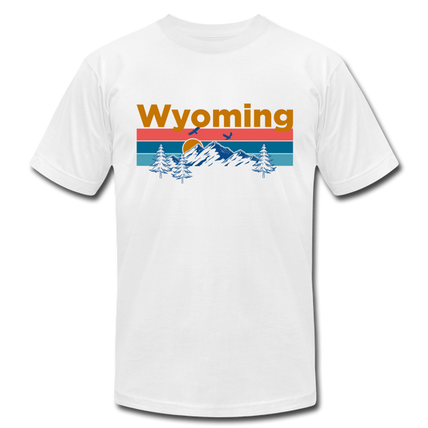 Wyoming T-Shirt - Retro Mountain & Birds Unisex Wyoming T Shirt - white