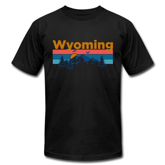 Wyoming T-Shirt - Retro Mountain & Birds Unisex Wyoming T Shirt - black