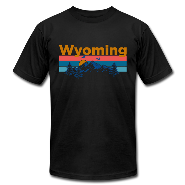 Wyoming T-Shirt - Retro Mountain & Birds Unisex Wyoming T Shirt - black