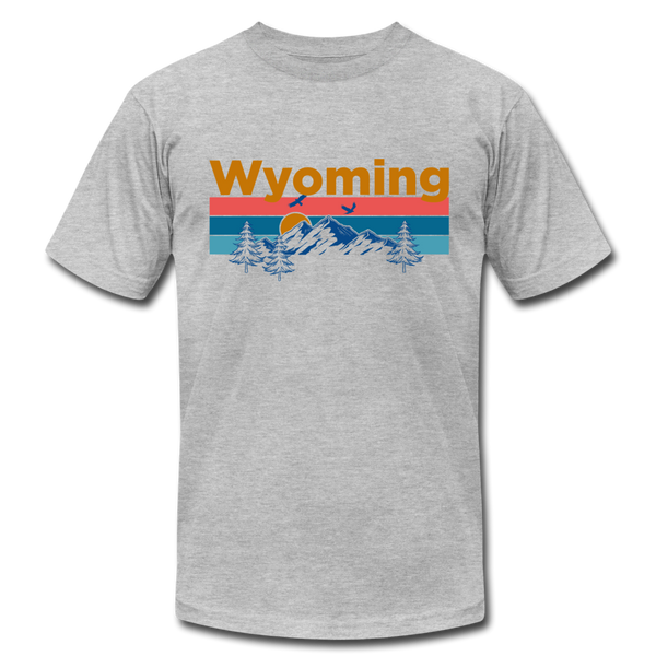 Wyoming T-Shirt - Retro Mountain & Birds Unisex Wyoming T Shirt - heather gray