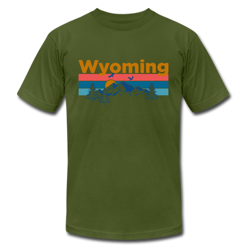 Wyoming T-Shirt - Retro Mountain & Birds Unisex Wyoming T Shirt - olive