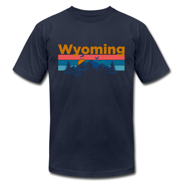 Wyoming T-Shirt - Retro Mountain & Birds Unisex Wyoming T Shirt - navy