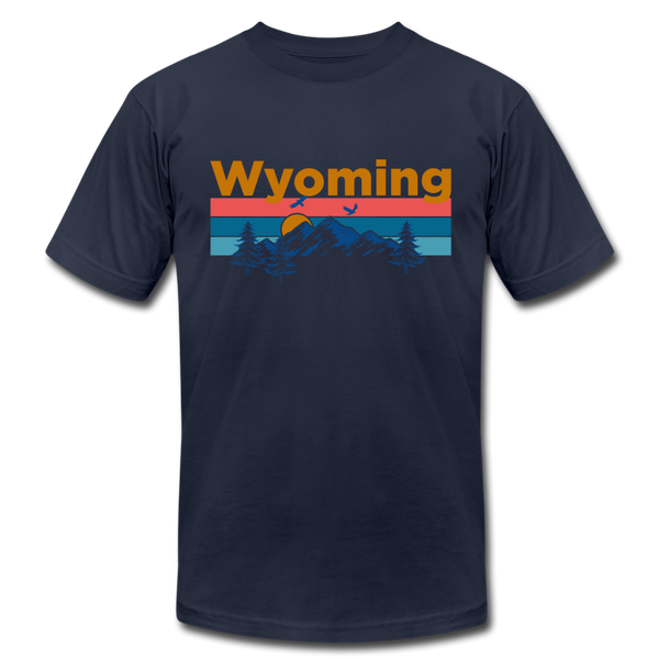 Wyoming T-Shirt - Retro Mountain & Birds Unisex Wyoming T Shirt - navy