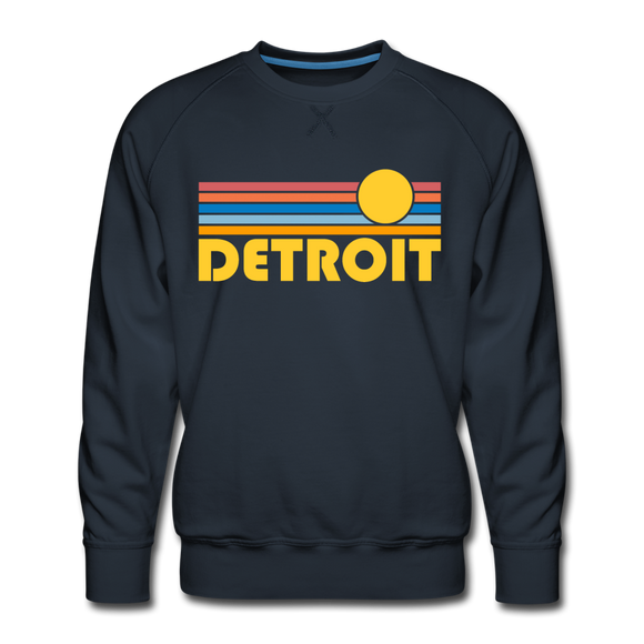 Premium Detroit, Michigan Sweatshirt - Retro Sun Premium Men's Detroit Sweatshirt - navy