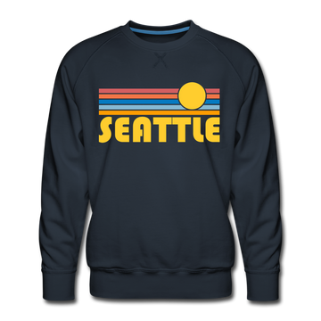 Premium Seattle, Washington Sweatshirt - Retro Sun Premium Men's Seattle Sweatshirt - navy