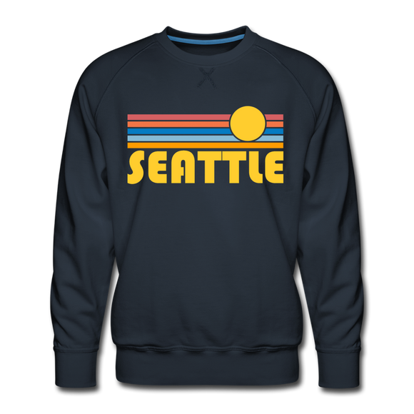 Premium Seattle, Washington Sweatshirt - Retro Sun Premium Men's Seattle Sweatshirt - navy