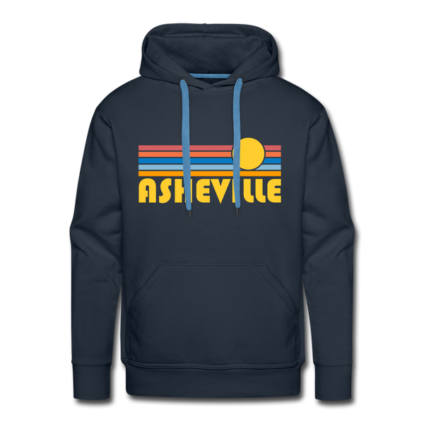 Premium Asheville, North Carolina Hoodie - Retro Sun Premium Men's Asheville Sweatshirt / Hoodie - navy