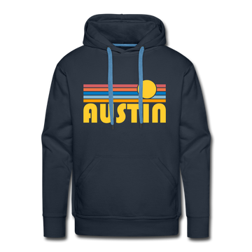 Premium Austin, Texas Hoodie - Retro Sun Premium Men's Austin Sweatshirt / Hoodie - navy