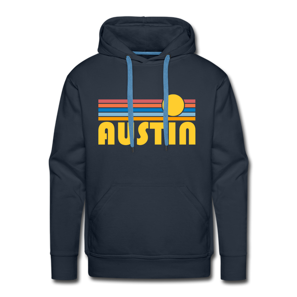Premium Austin, Texas Hoodie - Retro Sun Premium Men's Austin Sweatshirt / Hoodie - navy