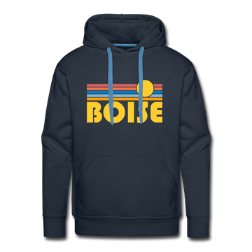 Premium Boise, Idaho Hoodie - Retro Sun Premium Men's Boise Sweatshirt / Hoodie - navy