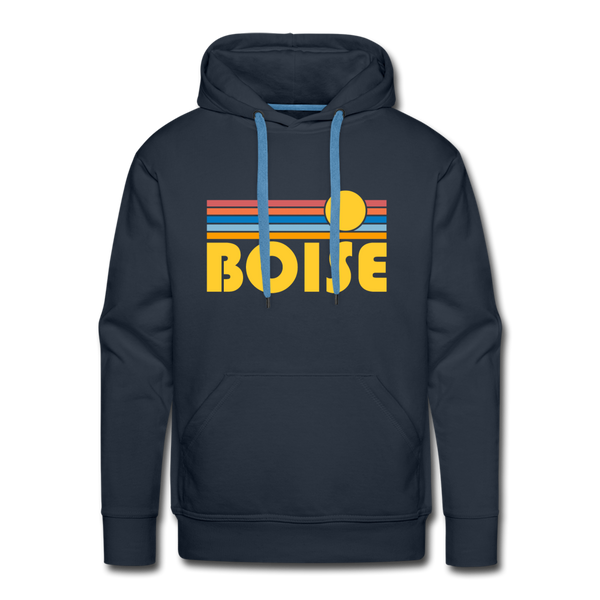 Premium Boise, Idaho Hoodie - Retro Sun Premium Men's Boise Sweatshirt / Hoodie - navy