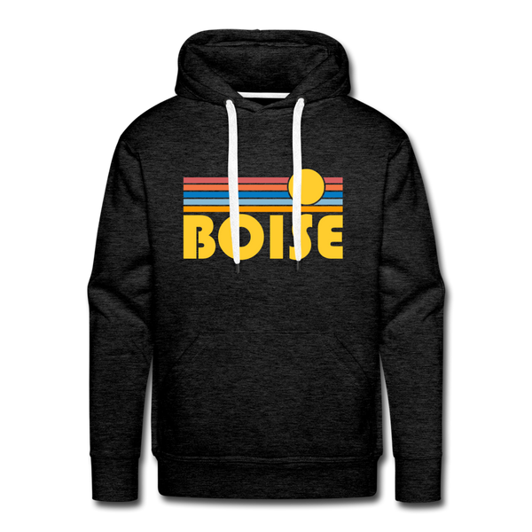 Premium Boise, Idaho Hoodie - Retro Sun Premium Men's Boise Sweatshirt / Hoodie - charcoal grey