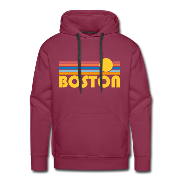 Premium Boston, Massachusetts Hoodie - Retro Sun Premium Men's Boston Sweatshirt / Hoodie - burgundy