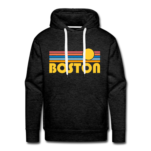 Premium Boston, Massachusetts Hoodie - Retro Sun Premium Men's Boston Sweatshirt / Hoodie - charcoal grey