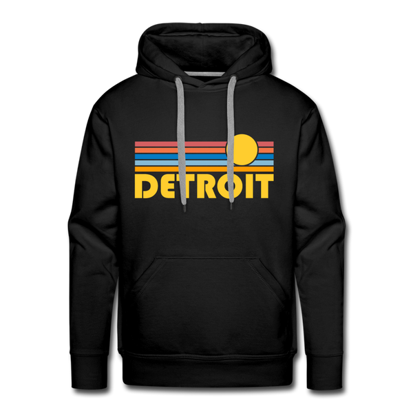 Premium Detroit, Michigan Hoodie - Retro Sun Premium Men's Detroit Sweatshirt / Hoodie - black