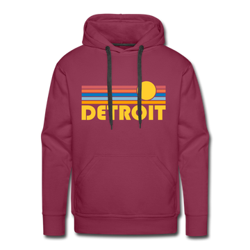 Premium Detroit, Michigan Hoodie - Retro Sun Premium Men's Detroit Sweatshirt / Hoodie - burgundy
