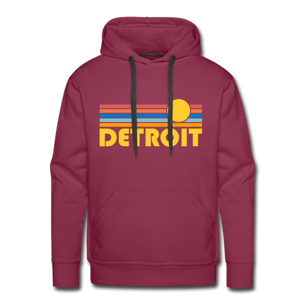 Premium Detroit, Michigan Hoodie - Retro Sun Premium Men's Detroit Sweatshirt / Hoodie - burgundy