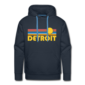 Premium Detroit, Michigan Hoodie - Retro Sun Premium Men's Detroit Sweatshirt / Hoodie - navy