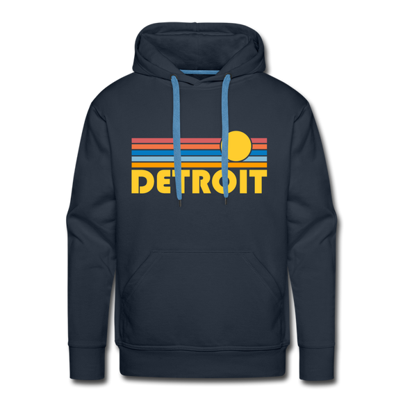 Premium Detroit, Michigan Hoodie - Retro Sun Premium Men's Detroit Sweatshirt / Hoodie - navy