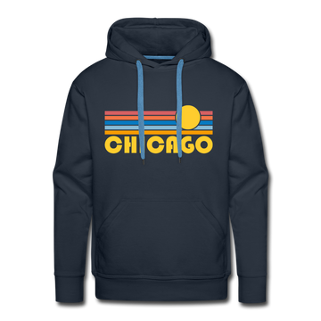 Premium Chicago, Illinois Hoodie - Retro Sun Premium Men's Chicago Sweatshirt / Hoodie - navy