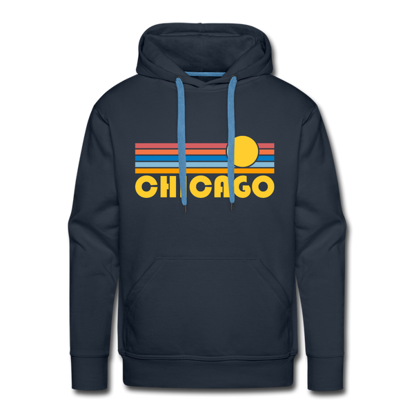 Premium Chicago, Illinois Hoodie - Retro Sun Premium Men's Chicago Sweatshirt / Hoodie - navy
