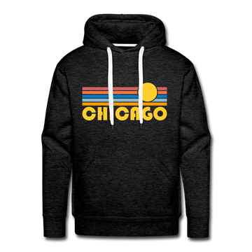 Premium Chicago, Illinois Hoodie - Retro Sun Premium Men's Chicago Sweatshirt / Hoodie - charcoal grey