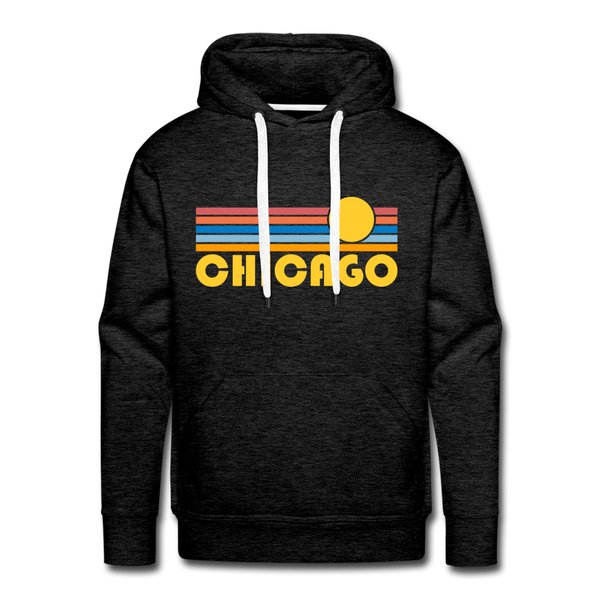 Premium Chicago, Illinois Hoodie - Retro Sun Premium Men's Chicago Sweatshirt / Hoodie - charcoal grey