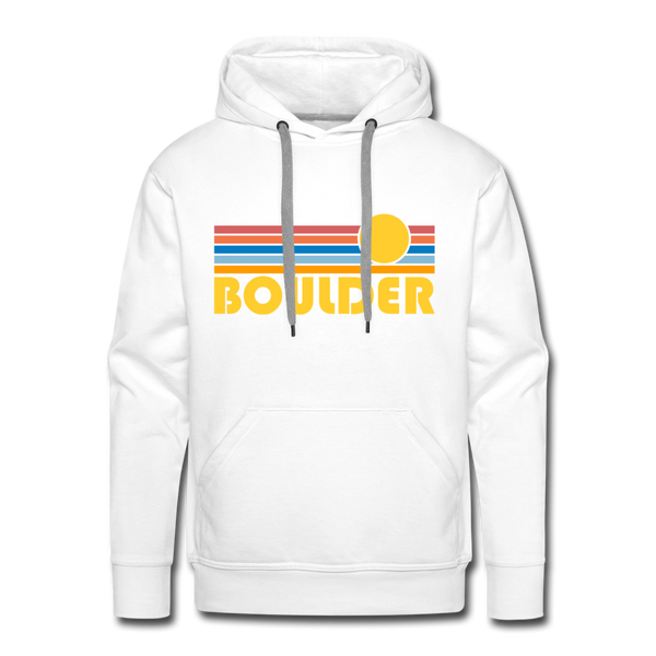 Premium Boulder, Colorado Hoodie - Retro Sun Premium Men's Boulder Sweatshirt / Hoodie - white