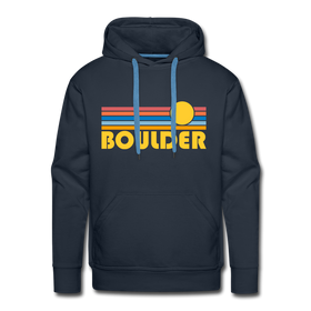 Premium Boulder, Colorado Hoodie - Retro Sun Premium Men's Boulder Sweatshirt / Hoodie - navy