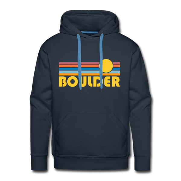 Premium Boulder, Colorado Hoodie - Retro Sun Premium Men's Boulder Sweatshirt / Hoodie - navy