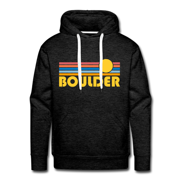 Premium Boulder, Colorado Hoodie - Retro Sun Premium Men's Boulder Sweatshirt / Hoodie - charcoal grey