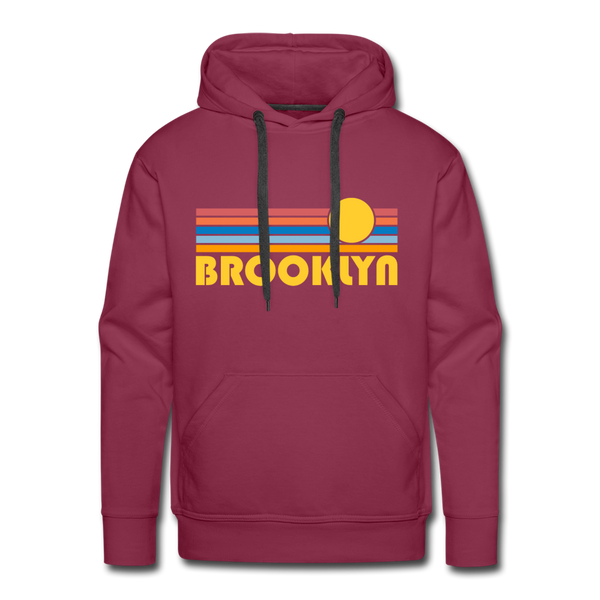 Premium Brooklyn, New York Hoodie - Retro Sun Premium Men's Brooklyn Sweatshirt / Hoodie - burgundy