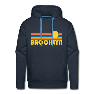 Premium Brooklyn, New York Hoodie - Retro Sun Premium Men's Brooklyn Sweatshirt / Hoodie - navy