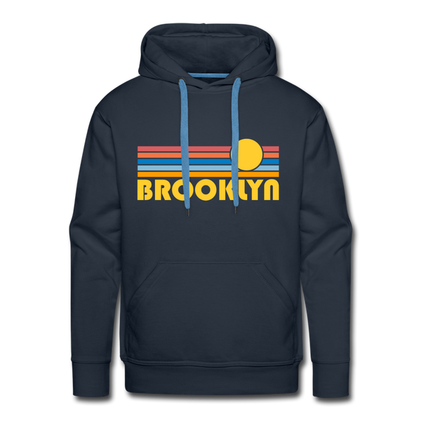 Premium Brooklyn, New York Hoodie - Retro Sun Premium Men's Brooklyn Sweatshirt / Hoodie - navy