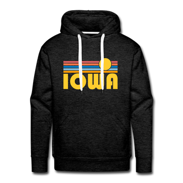 Premium Iowa Hoodie - Retro Sun Premium Men's Iowa Sweatshirt / Hoodie - charcoal grey