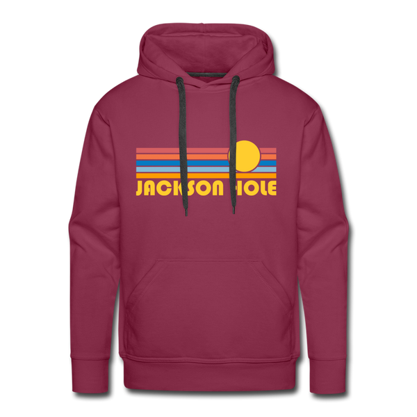 Premium Jackson Hole, Wyoming Hoodie - Retro Sun Premium Men's Jackson Hole Sweatshirt / Hoodie - burgundy